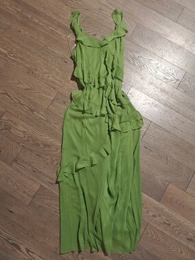 DKNY Lime Green Ruffle Maxi Dress